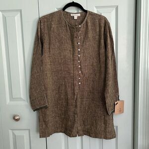 Karavan Womens Olive Green Linen Button Front Tunic Top Medium India Hippie